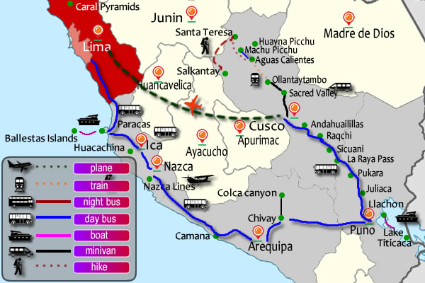 Travel Map Peru With INca Trail